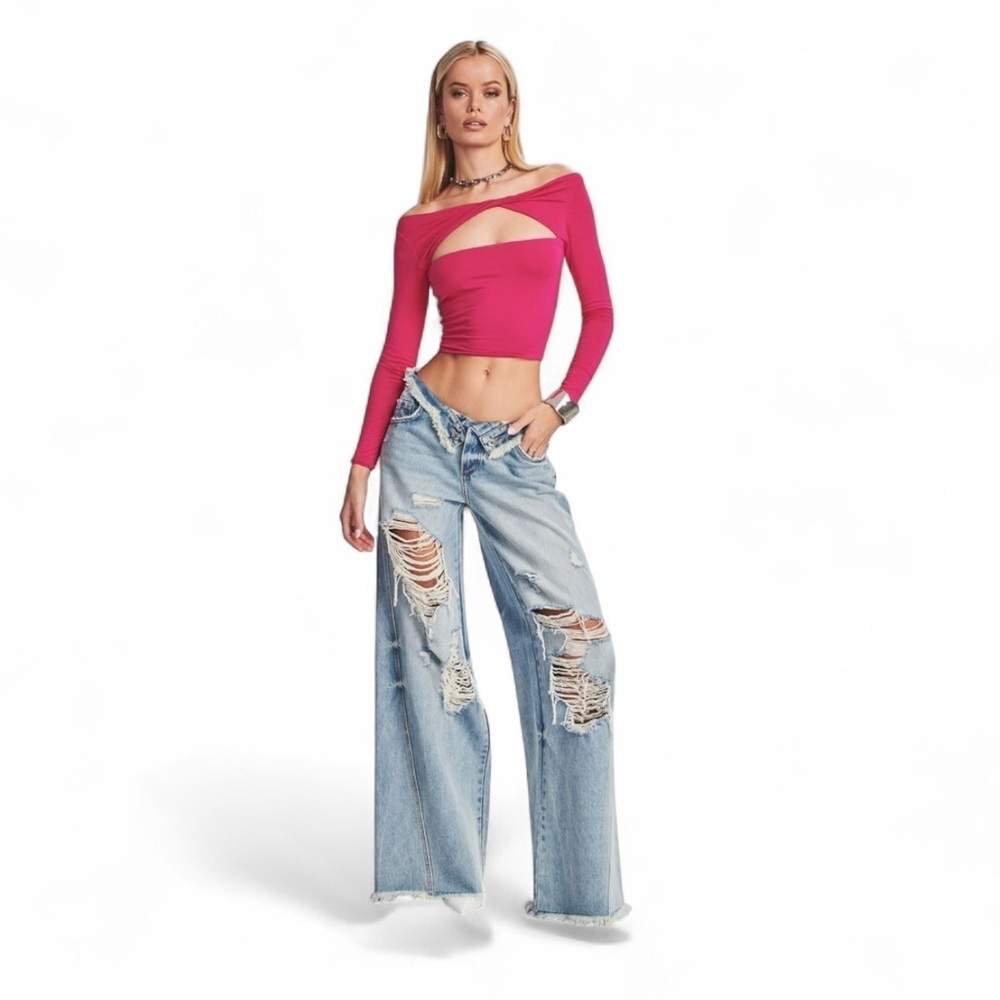 SER.O.YA OLLIE WIDE LEG JEAN Size 28, NWT Distressed, color coastline Sold Out